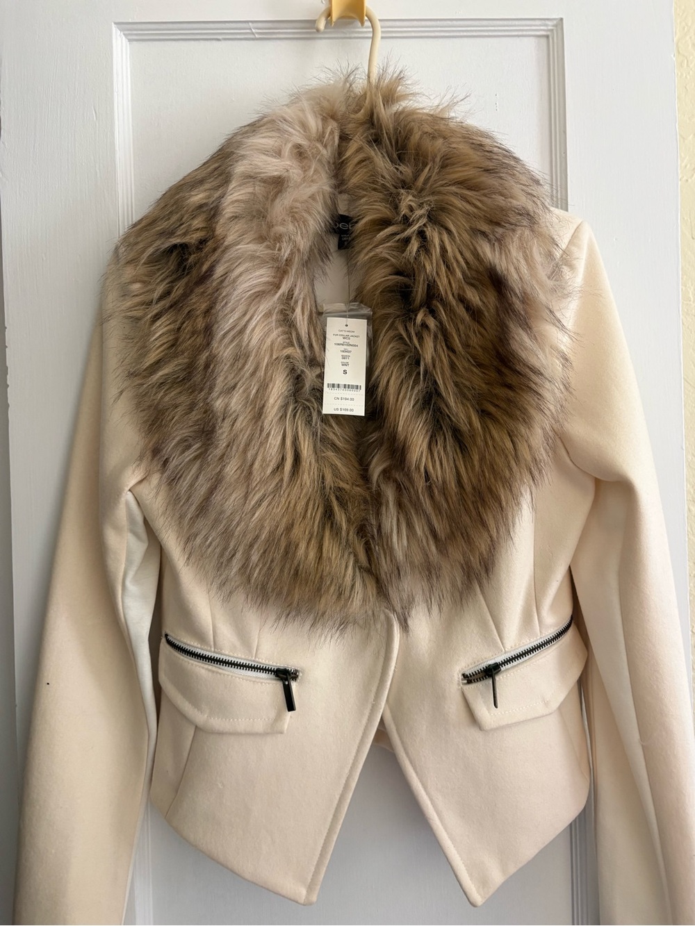 bebe Cream Blazer with Luxe Faux Fur Shawl Collar - Picture 2 of 2